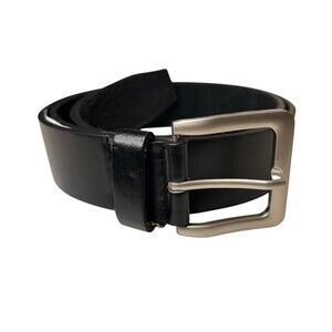 NEW Firenze Men's Black Leather Belt Silver Satin Finish Buckle Size 36